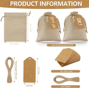 Small Gift Bags Burlap Bags With Drawstring Reusable Jute Bags for <b>Birthday</b> Wedding Party <b>Favors</b>, Halloween, Christmas OEM - Product Image 4