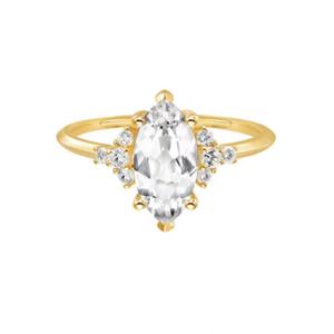 Anillo Personalizado de Tres Piedras Sólidas, Corte Ovalado de Pera, Esmeralda, Topacio Blanco, Anillo Hecho a Mano con Piedras Preciosas, Joyería de Boda Única, Anillo de Oro de 18K - Product Image 6