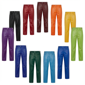 Pantalones de Cuero Genuino de Cintura Alta a la Moda, Unisex, de Pierna Recta, Clásicos, con Cinco Bolsillos, Logotipo Bordado Personalizado - Product Image 1