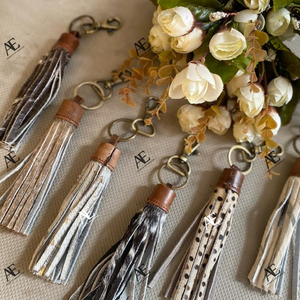 New Real Handmade Genuine Hair on Hide Fur Leather Cute Charming <b>Tassel</b> Shape Keyrings Western Style <b>Tassel</b> Shape Modern <b>Key</b> Fob - Product Image 1