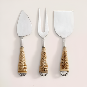 Gran oferta, juego de queso con mango tejido de caña de diseño martillado de 3 piezas, restaurante, Hotel, hogar, Navidad - Product Image 4