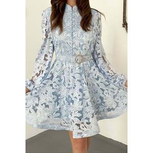 Robe Courte à Ceinture Bleue - Bleu - Product Image 3