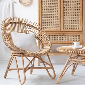 Sillón de mimbre natural hecho a mano, sillón de diseño bohemio para uso en interiores y exteriores, silla nórdica, decoración del hogar - Product Image 1