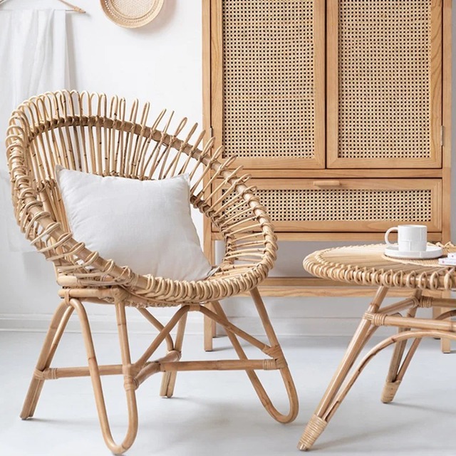 Handcrafted Natural Rattan Lightweight Lounge Chair Bohemian Design Armchair for Indoor Outdoor Use Nordic Chair Living Room