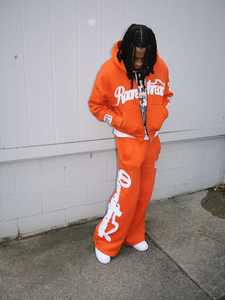 Pantalon de survêtement ample à jambes larges et à fermeture éclair intégrale en coton 100% poids lourd, personnalisé, ensemble sweat-shirt et pantalon de survêtement - Product Image 2