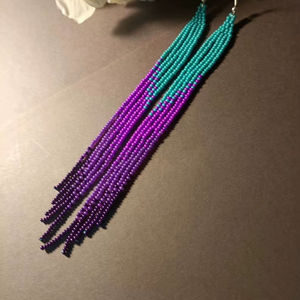 Pendientes de cuentas pendientes largos morados pendientes largos extra, pendientes de flecos pendientes bohemios pendientes de cuentas hechos a mano - Product Image 1