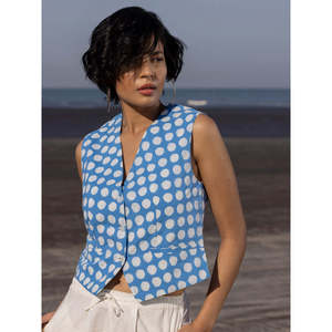 เสื้อกั๊กผ้าฝ้ายลายจุดสีน้ำเงินอ็อกซ์ฟอร์ด-เสื้อคลุมสไตล์วินเทจ - Product Image 3
