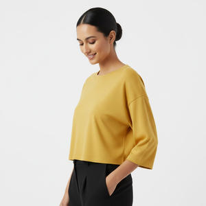 เสื้อครอปคอตตอนสีทึบสำหรับผู้หญิงเสื้อครอปแขนสั้นผ้าคอตตอนผลิตตามสั่ง - Product Image 3