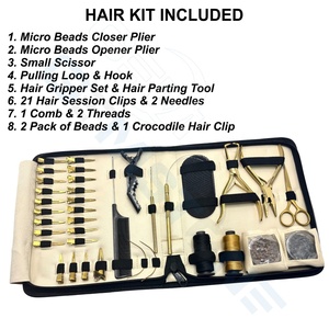 Kit d'outils professionnels en acier inoxydable pour extensions de cheveux, ensemble d'installation Micro Link, pinces, aiguilles, fil, perles de 5 mm, clips dorés - Product Image 6