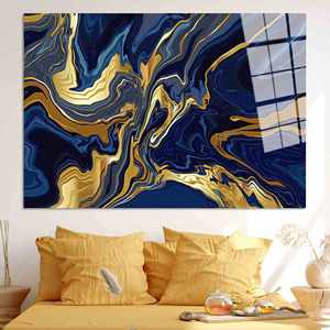 Impression sur toile marbrée or et bleu marine : Décoration murale élégante et luxueuse, ART SUR VERRE TÉRMÉRISÉ - Product Image 1