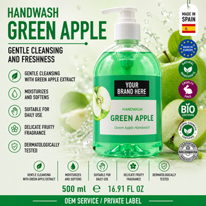 Savon liquide pour les mains à la pomme verte, marque privée, 500 ml, OEM |   Savon pour les mains vegan aux fruits |   Espagne UE - Product Image 1
