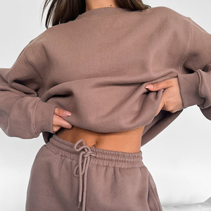 Wholesale Custom Logo High Quality Comfortable 2 Piece Set Long <b>Sleeve</b> <b>Sweatshirt</b> and <b>Short</b> Women Sweatsuit Set Tracksuit - Product Image 2