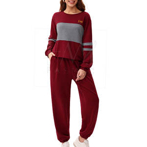Personalizable XS Tamaño 100% Algodón de dos piezas de las mujeres de invierno al aire libre Sweatsuit Top largo con patrón sólido y puños transpirables - Product Image 1