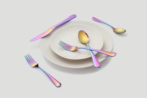 Venta caliente Rhiannon 20 piezas Arco Iris espejo champán satén juego de cubiertos tamaño personalizado cubiertos cuchillo para comida fiesta vajilla - Product Image 3