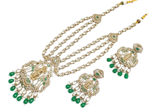 Most Trendy Women <b>Jewellery</b> For Indian Wedding Function CZ Stone Studded With <b>Antique</b> <b>Gold</b> Plated Long Necklace And Earrings Set - Product Image 6