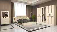 Ensemble de chambre à coucher moderne en aggloméré avec rangement complet, options de taille Queen/King, housse amovible personnalisable, armoire et étagère à chaussures