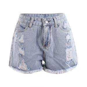 OEM Ladies High <b>Waist</b> Cotton Denim Shorts Breathable Summer Casual Female <b>Jeans</b> Girls' Low <b>Waist</b> Rough Wholesale Fashion - Product Image 1