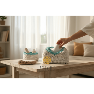 ATICUE Women's Handmade Cotton Rope Crochet <b>Bag</b> Stylish Durable 9x6x7 Inch <b>Small</b> Handbag with Open Closure Solid Color Pattern - Product Image 3