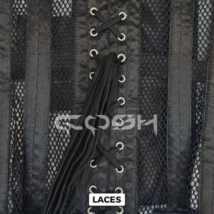 Corset sexy en maille noire respirante avec double fermeture éclair et baleines en satin - Product Image 4