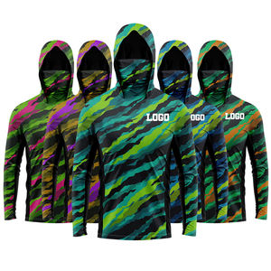 Venta al por mayor personalizado impreso 100% poliéster secado rápido protección UV ropa UPF50 + hombres mujeres pesca camisas con capucha - Product Image 1