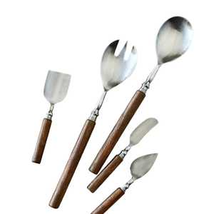 Wholesale Metal Wooden Handle Salad Tool & <b>Cheese</b> <b>Set</b> With Low Price For Restaurants Hotel Dining Table Usage - Product Image 5