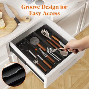 Organizador de cajones, divisor extensible, 3 bandejas para cubiertos de cocina para cajones de cocina, soporte ajustable para cubiertos - Product Image 1