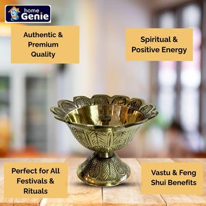 HOME GENIE Brass Devdas Jyot Diya,Traditional Designer <b>Oil</b> <b>Lamp</b> for Pooja Mandir Aarti Festive&Spiritual Decor,Lotus Design Diya - Product Image 3
