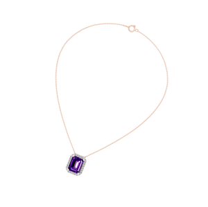 Collar con colgante de amatista de corte esmeralda de oro macizo de 14K, diseño de halo de diamante cultivado en laboratorio, cadena de eslabones personalizada para regalo OEM ODM - Product Image 1