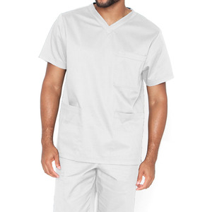 Unisex colores sólidos hombre cuello en V Top manga corta Hospital enfermera uniforme Scrub XL Lab Coat estilo ropa de trabajo OEM precio al por mayor - Product Image 3