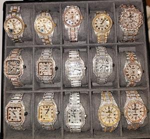 Listo Stock a granel disponible Pantalla digital de acero inoxidable Moissanite Diamonds VVS Clarity Iced para reloj de cuarzo Cuero - Product Image 3