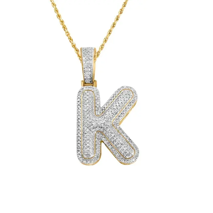 10K Yellow Gold Initial "K" Pendant Natural Diamond Studded Custom Charm for Men   Women  Personalized Name Pendant