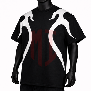 Camiseta Negra para Hombre con Gráfico de Llama Abstracta, Estilo Urbano Oversize, Precio al por Mayor, Casual - Product Image 3