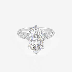 <b>14K</b> <b>Gold</b> <b>Ring</b> with Marquise Cut Moissanite Diamond Three Layer Pave Design - Product Image 5