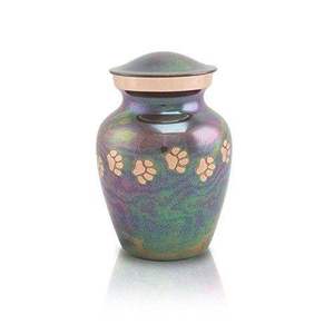 Urne funéraire décorative multicolore pour animaux de compagnie pour les cendres Urne funéraire en métal avec motif de patte Urne souvenir unique - Product Image 1