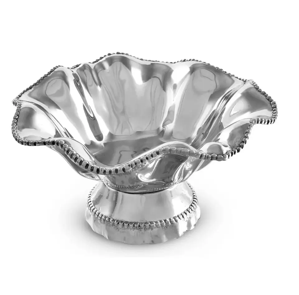 Antique Indian Silver Embossed Centerpiece Bowl Metal Crafted Luxury White & Silver Decorative Bowl Designer Metal Luxury Bowls
