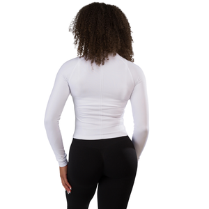 Veste sculptante zippée intégrale pour femme, en dentelle blanche, à manches longues, coupe ajustée, pour le yoga, la gym et les loisirs sportifs - Product Image 4