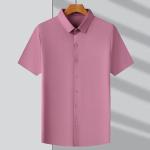 Chemise décontractée à manches courtes en Oxford solide pour hommes, simple boutonnage avec col montant, anti-rides, fourniture d'été ODM - Product Image 3