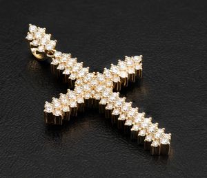 Pendentif croix pyramidale en or jaune 14 carats personnalisé Nouveau Hip Hop Diamant simulé taille princesse Moissanite principale en argent 925 - Product Image 4