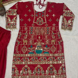 เสื้อ doti salwar และ dupatta มีลายปักและงานปาร์ตี้สวมใส่สีชมพู - Product Image 1