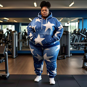 Baggy femmes étoile impression survêtement vêtements de sport Jogging impression numérique survêtement grande taille à capuche et pantalons de survêtement survêtement dames - Product Image 1