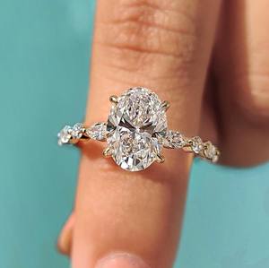 Bague de fiançailles ovale marquise pavée de diamants de laboratoire de 2,00 à 5,00 carats, or 14K/18K, argent PT950/S925, certifiée IGI, pour femme - Product Image 1