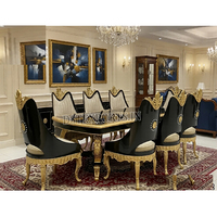 Ensemble de chaises de salle à manger royales traditionnelles sculptées à la main Heritage, noir et or, 6 places, meubles de salle à manger en bois massif de luxe, portables
