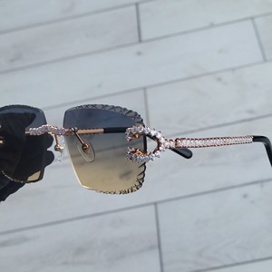 Luxury Gold Rimless Crystal <b>Square</b> Sunglasses for Women UV400 Designer Brown Gradient Fashion Eyewear - Product Image 4