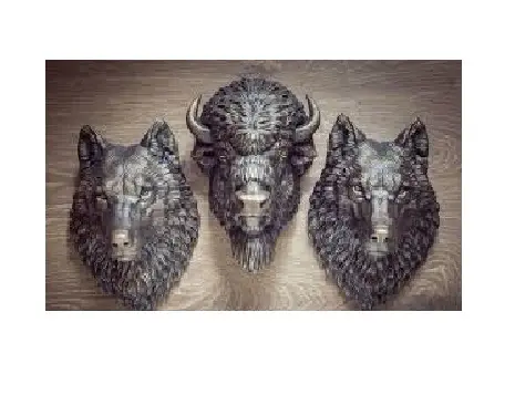 Dekorasi tempel dinding emas antik kepala serigala berbahaya bisa dipasang di dinding kepala singa logam besar aluminium