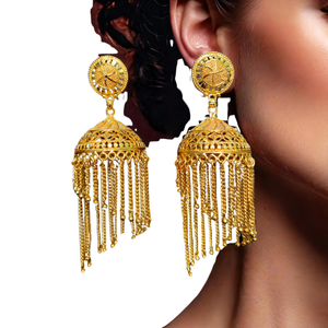 Boucles d'oreilles personnalisées OEM serties de boucles d'oreilles de style Jhumka plaqué or 22CT, bijoux pour femmes par les exportateurs - Product Image 2