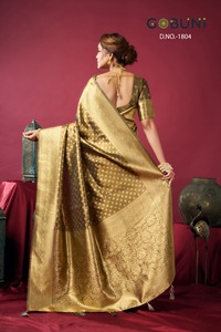 Saree Zari en soie pure et douce de créateur tissage traditionnel pakistanais tenue de fête de mariage pour femmes saree indien pakistanais - Product Image 2