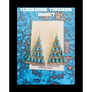 Pendientes Colgantes Zuni Vintage de Turquesa Blue Ridge y Plata de Ley con Baño de Oro, Joyería de Piedras Preciosas para Bodas y Eventos - Product Image 4