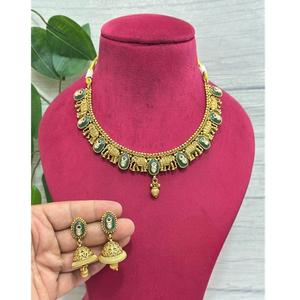 Classic High Quality Antique Matte Finish <b>Gold</b> Plated Necklace <b>Set</b> With <b>Earrings</b> Indian Wedding Party Wear Collection or Women - Product Image 1