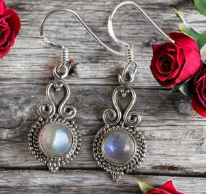 Rainbow Moonstone <b>Sterling</b> <b>Silver</b> <b>Stud</b> Earrings Gold Plated Cute Elegant Gift for Women Boho Style Party - Product Image 3