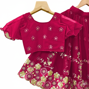 Shoryam Fashion Designer Pink Kids Lehenga Choli <b>Butterfly</b> <b>Sleeves</b> Gold Thread Embroidery Indian Girls Boutique Party Wear - Product Image 2